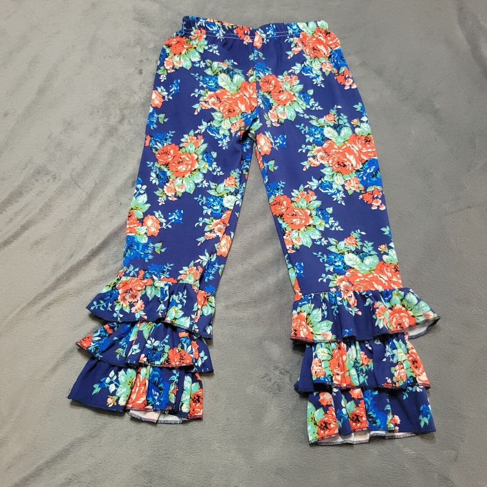 Honeydew Boutique Pant Girls 5 Blue Ruffle Bottom Floral Comfort Stretch Pull On